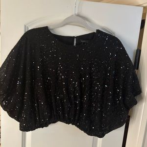 Endless Rose Black Sparkly Crop Top size small